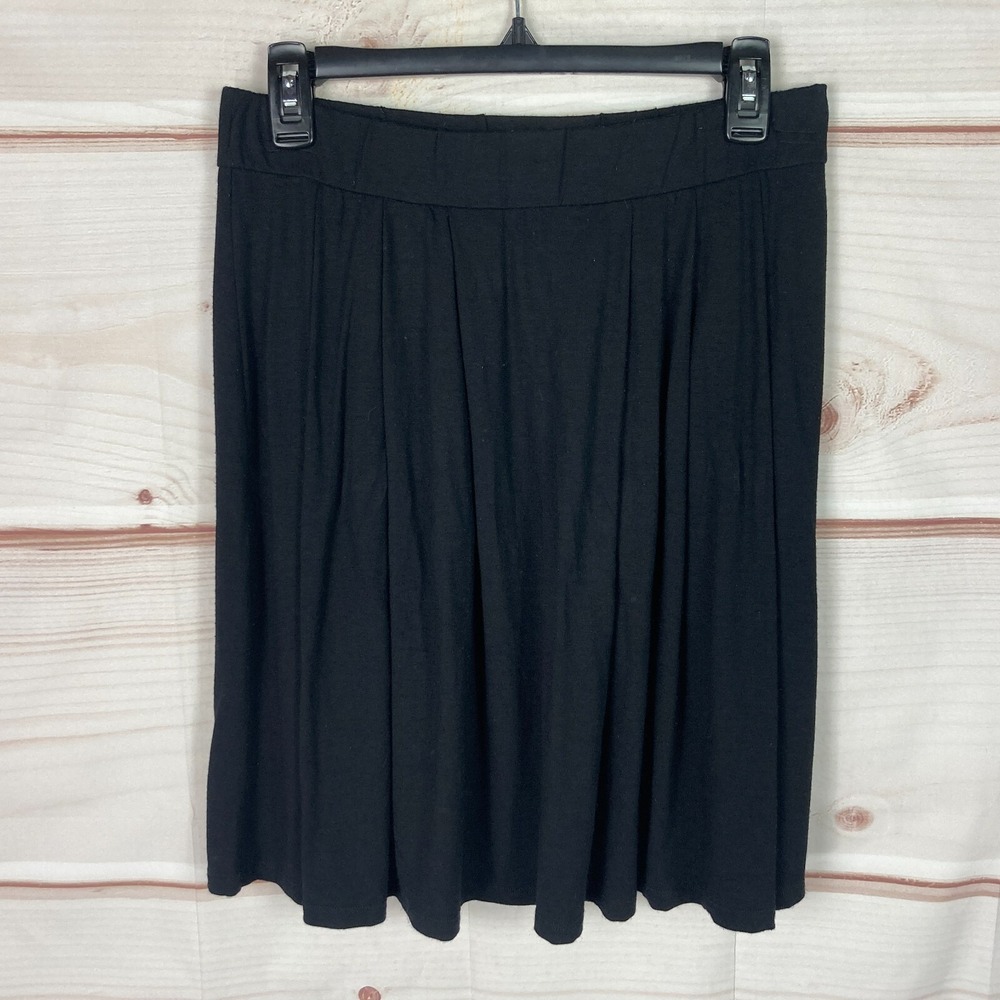 Eileen Fisher Skirt Womens M Black Jersey Knit Swing Pull On Pockets Solid